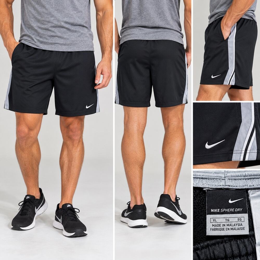 Nike Sphere Dry Men’s Black Athletic Running Shorts XL Gray Side Stripe